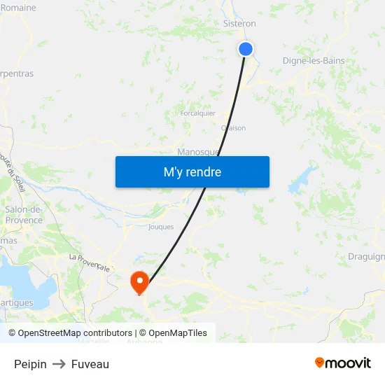 Peipin to Fuveau map