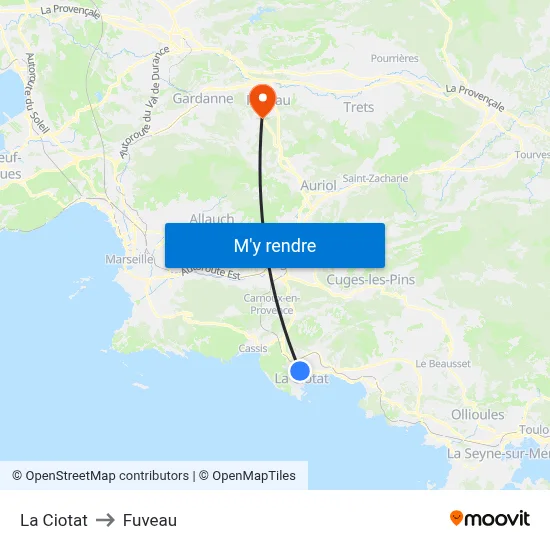 La Ciotat to Fuveau map