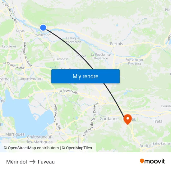Mérindol to Fuveau map