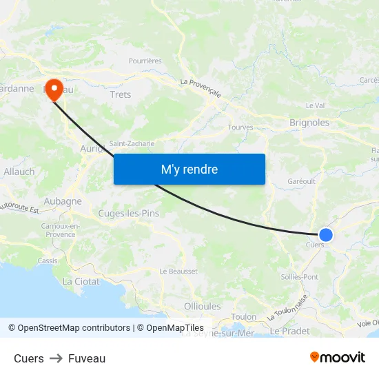 Cuers to Fuveau map