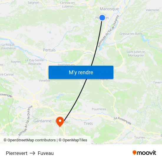 Pierrevert to Fuveau map