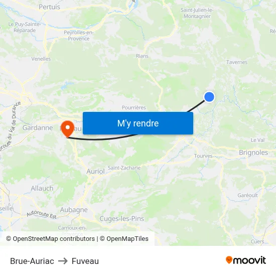 Brue-Auriac to Fuveau map