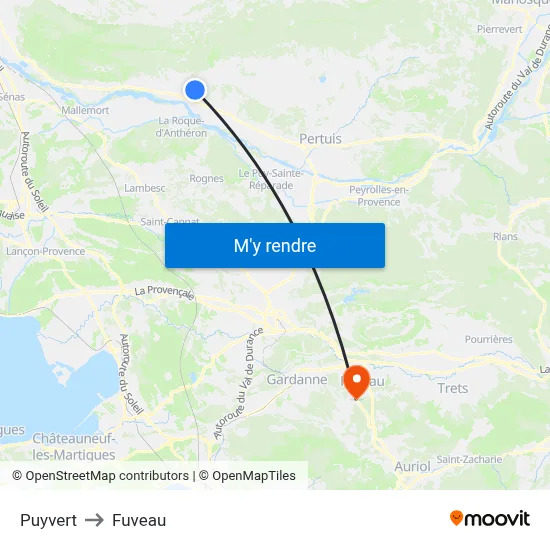 Puyvert to Fuveau map