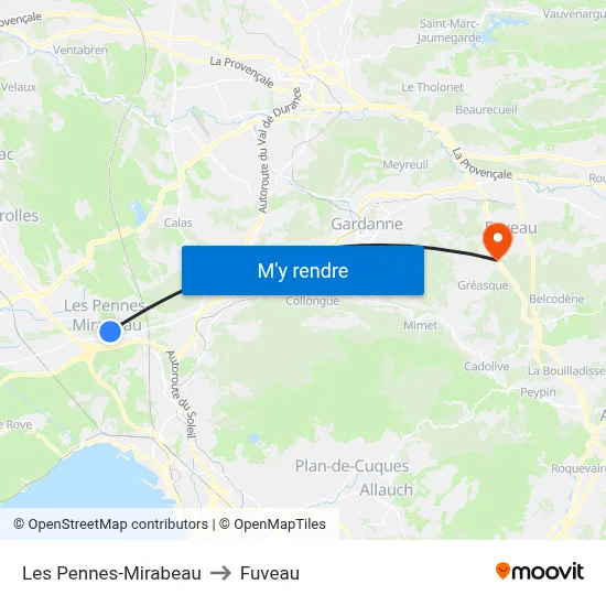 Les Pennes-Mirabeau to Fuveau map