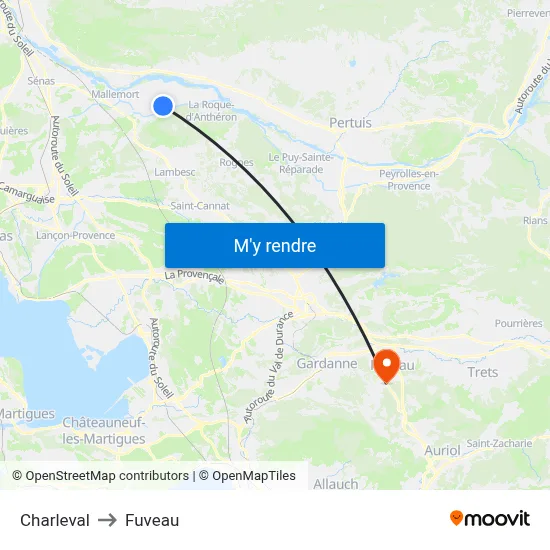 Charleval to Fuveau map