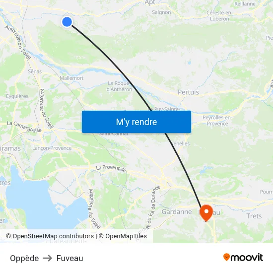 Oppède to Fuveau map