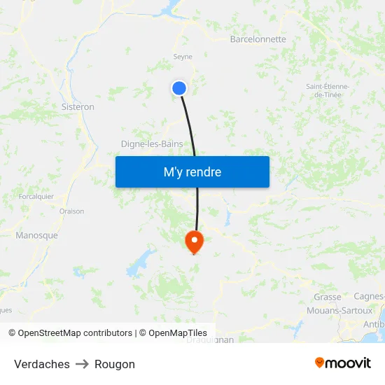 Verdaches to Rougon map