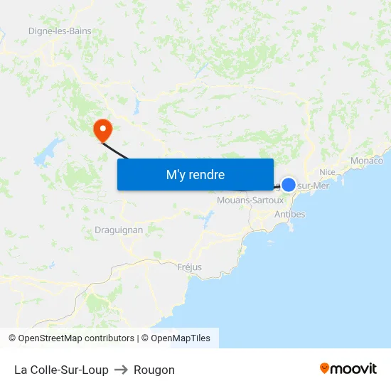 La Colle-Sur-Loup to Rougon map