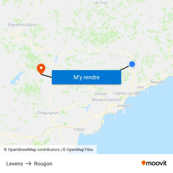 Levens to Rougon map