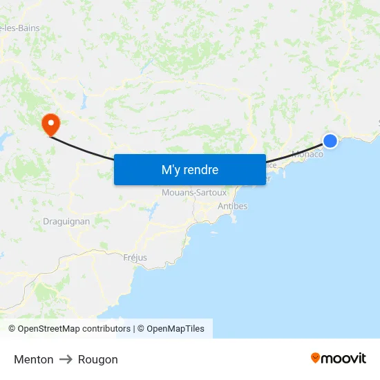 Menton to Rougon map