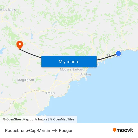 Roquebrune-Cap-Martin to Rougon map