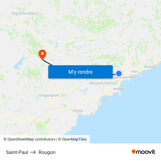Saint-Paul to Rougon map