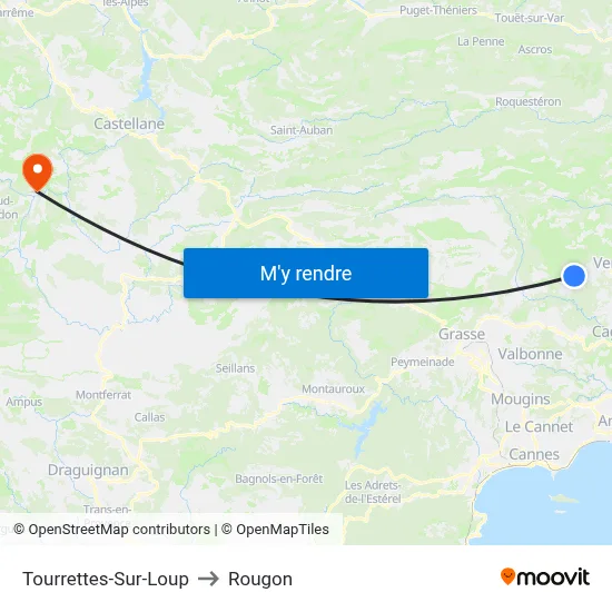 Tourrettes-Sur-Loup to Rougon map