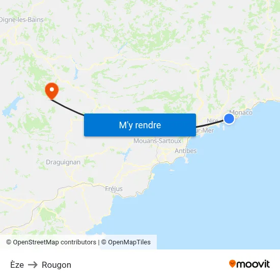 Èze to Rougon map