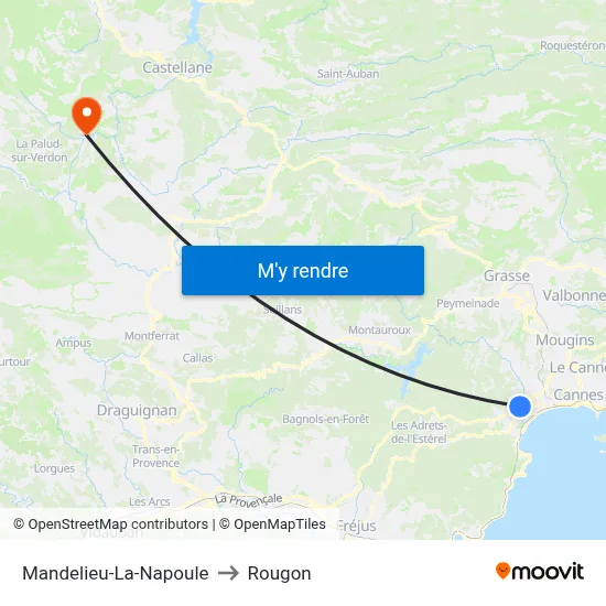 Mandelieu-La-Napoule to Rougon map