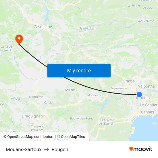 Mouans-Sartoux to Rougon map