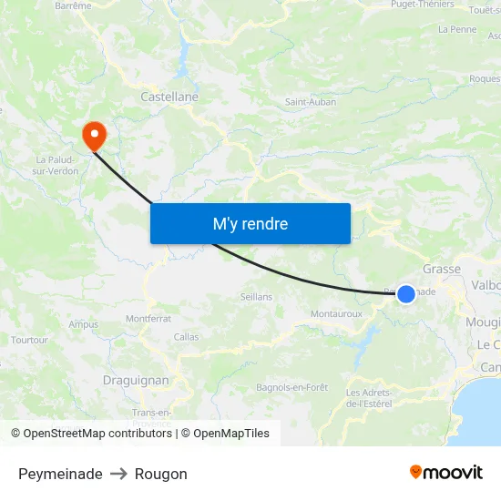 Peymeinade to Rougon map