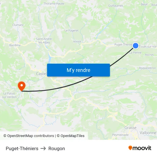 Puget-Théniers to Rougon map