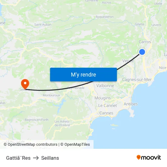 Gattiã¨Res to Seillans map