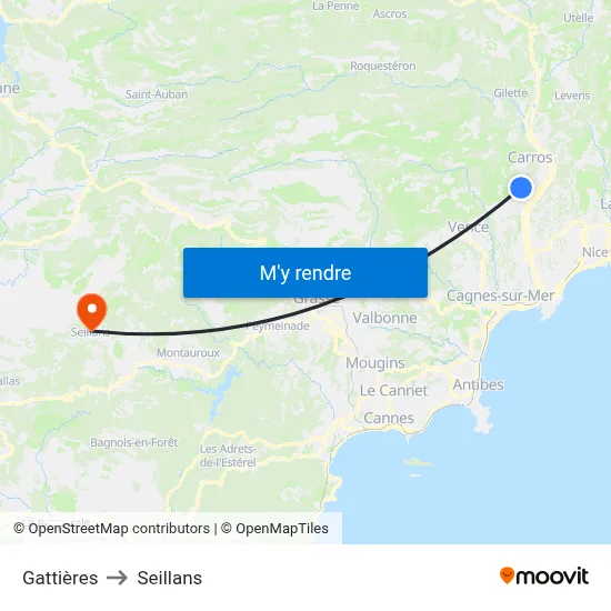 Gattières to Seillans map