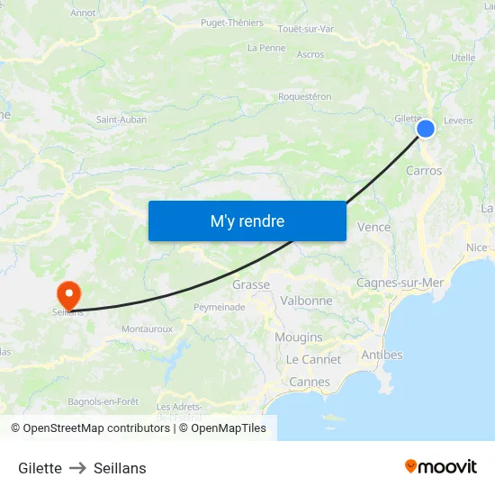 Gilette to Seillans map