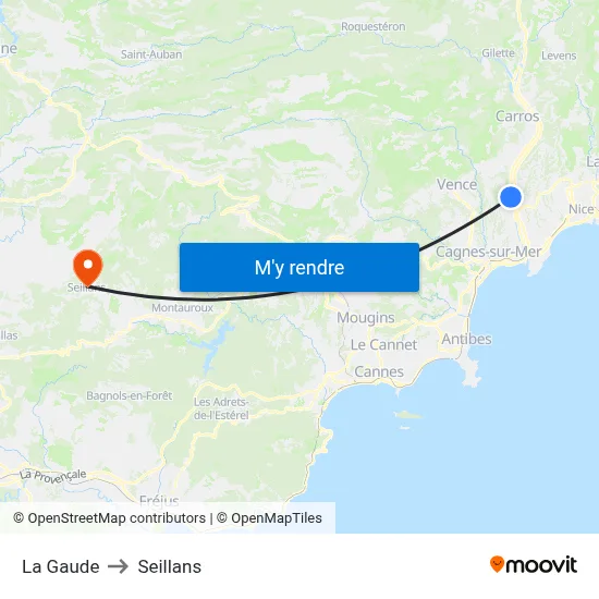 La Gaude to Seillans map