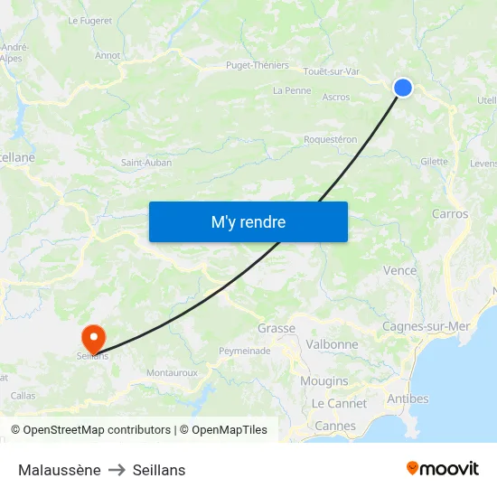Malaussène to Seillans map