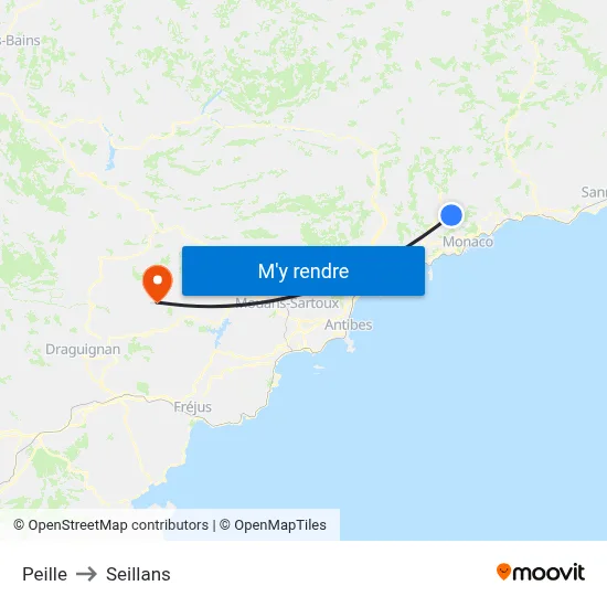 Peille to Seillans map