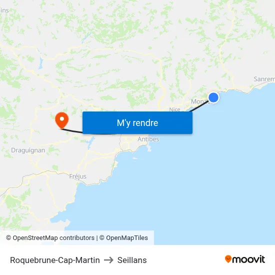 Roquebrune-Cap-Martin to Seillans map