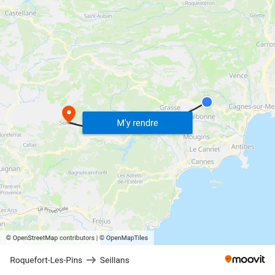 Roquefort-Les-Pins to Seillans map