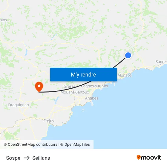 Sospel to Seillans map