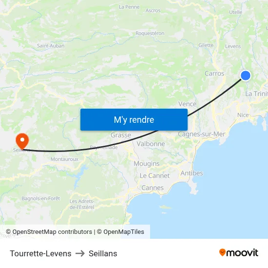 Tourrette-Levens to Seillans map