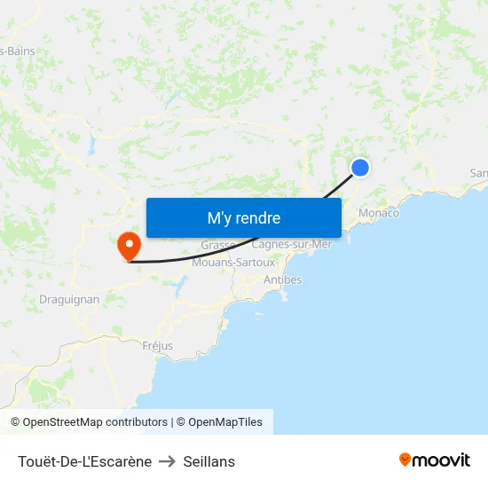 Touët-De-L'Escarène to Seillans map