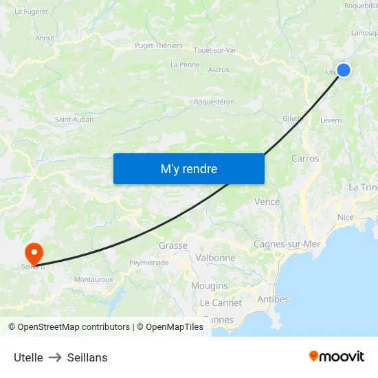 Utelle to Seillans map