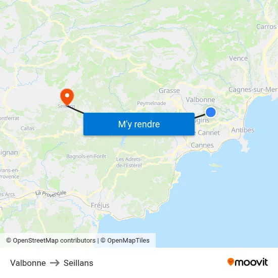 Valbonne to Seillans map