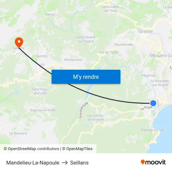 Mandelieu-La-Napoule to Seillans map