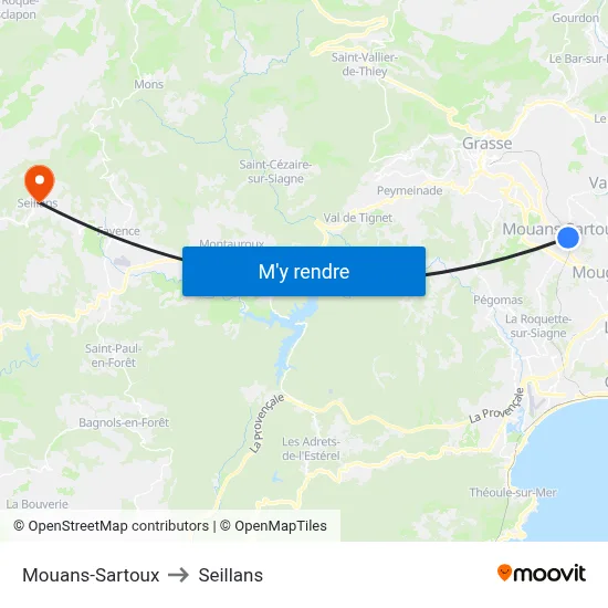 Mouans-Sartoux to Seillans map