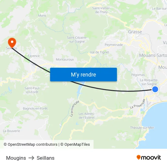 Mougins to Seillans map