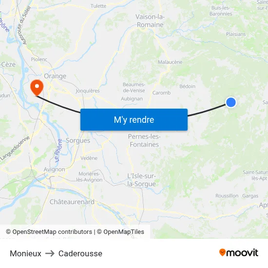 Monieux to Caderousse map