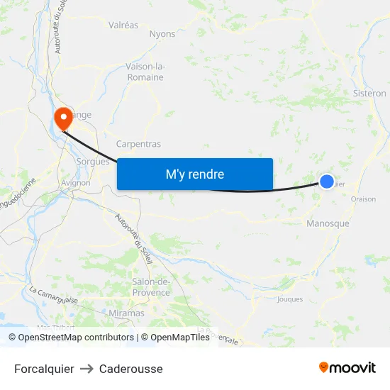 Forcalquier to Caderousse map