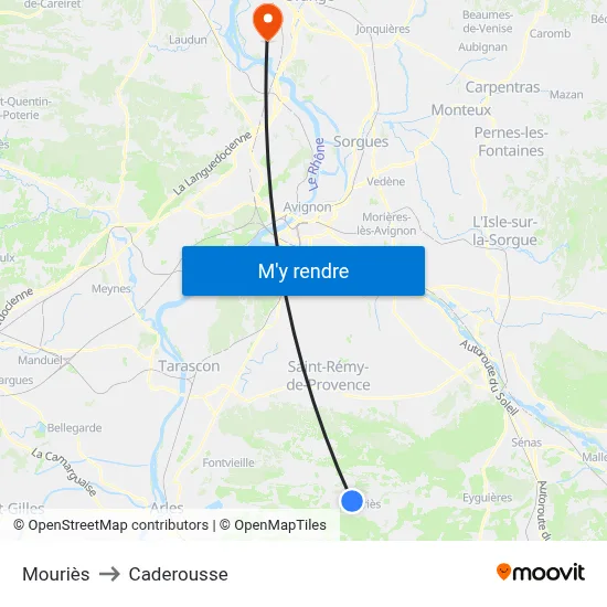 Mouriès to Caderousse map