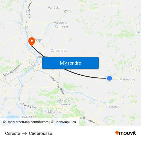 Céreste to Caderousse map
