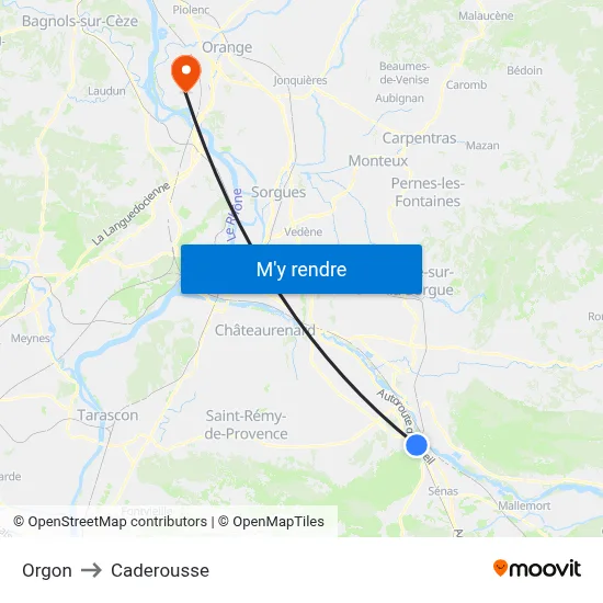 Orgon to Caderousse map