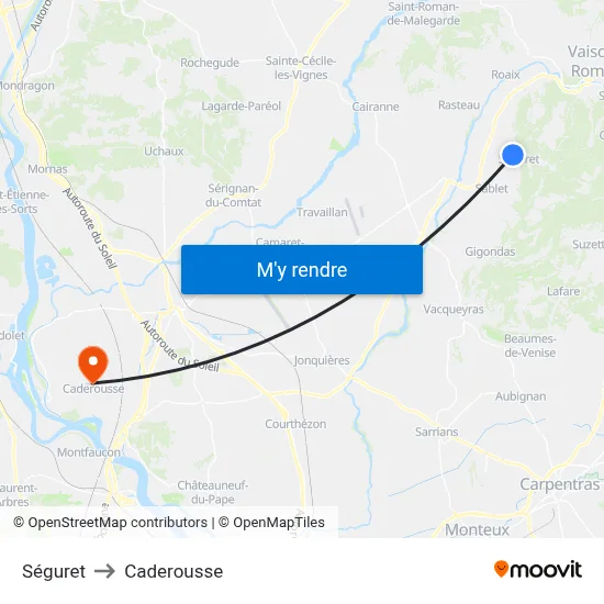 Séguret to Caderousse map