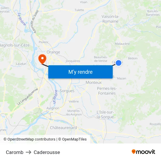 Caromb to Caderousse map