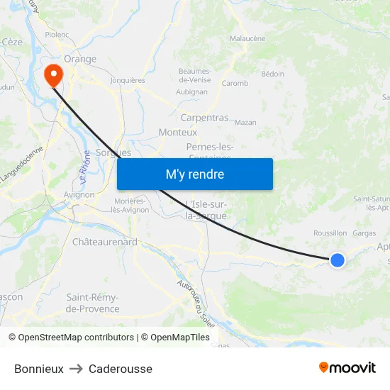 Bonnieux to Caderousse map