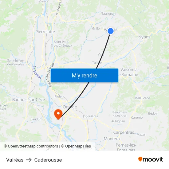 Valréas to Caderousse map