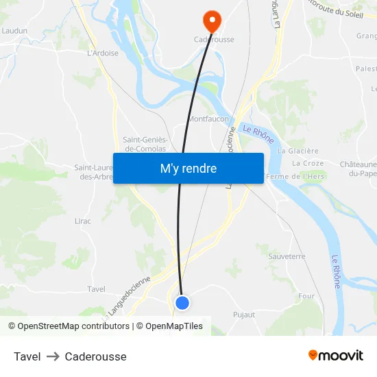 Tavel to Caderousse map