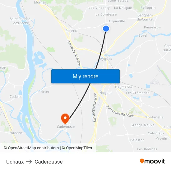 Uchaux to Caderousse map
