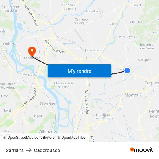Sarrians to Caderousse map